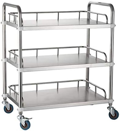 Utility Cart ERRU- Stainless Steel Medical Surgical Vehicle 2/3 Shelf, Heavy Duty On Wheels for Hairdresser Salon Beauty Storage Trolley (Color : 3-Shelf, Size : 66x44x86cm)