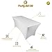 Rectangular Fitted Stretch Banquet Tablecloth By Party Set Go - High Quality White 6 ft feet Table Cover - Polyester Blended Fabric Wrinkle Free Covers for Weddings, Events, Trade Shows and Parties