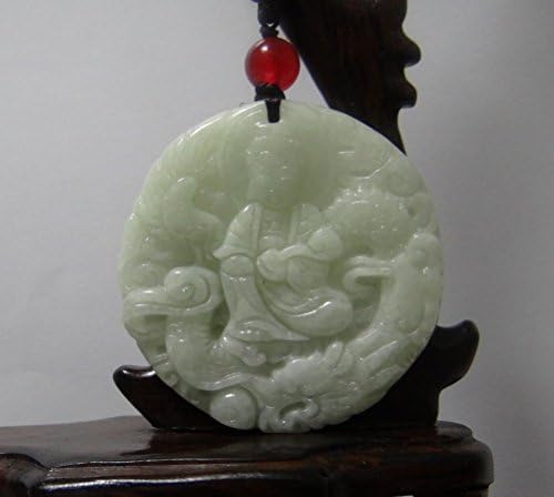 1.8" China Certified Nature Hisui Jadeite Jade Blessing Kwan-yin and Dragon Hand Carvd Necklace Pendants