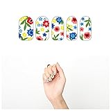 White Red Yellow Blue Cute Flower Pattern Floral Nail Polish Strip Design - Nail Decal Strips w/ 22 Nail Wraps & File