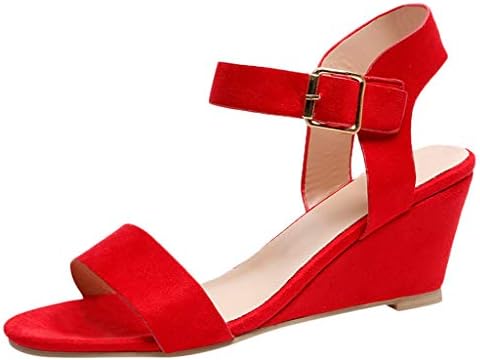 Fashion Women's Wedges Heel Strap Roman Shoes Sandals (Red, 9)