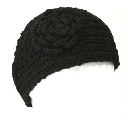 Wrapables Hand Knit Winter Warmth Floral Headband, Black
