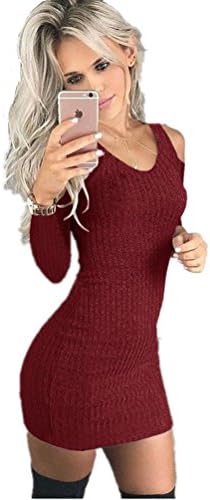 Centralsky Womens Sexy Casual Slim Long Sleeve Maxi Knitted Thin Sweater Dress (Wine Red, S)