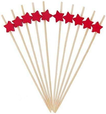 AILEXI Cocktail Sticks 100 Counts Wooden Toothpicks Party Supplies frill finger food fruits sandwich nibbles - Red Stars