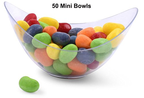 zappy 50 Mini Party Bowls - Clear, Disposable, 2 oz / Cup each, Oval & Elegant - Dessert, Appetizer, Mousse & More