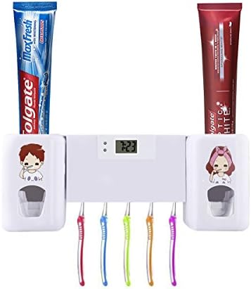 Automatic Toothpaste Dispenser Hands Free Double Toothpaste Squeezer With Electronic Watch For Both Adults And Kids Super Sticky Bathroom Accessory Set by RQN …