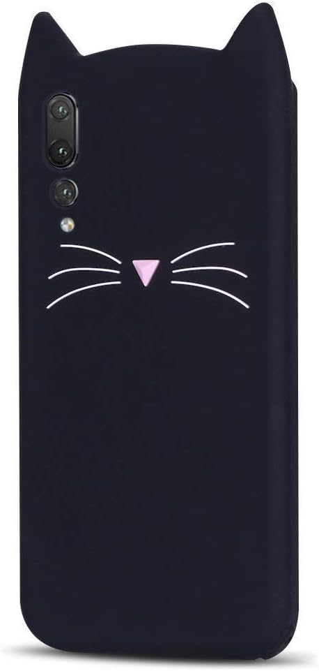 CUAgain compatible with Huawei P20 Pro Case Silicone 3D [Cat] Cute Pattern Matte Animal Design Protective Rubber Ultra Thin Slim Bumper One Piece Back Cover for Girls Boys,Black