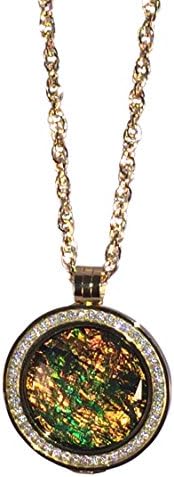 Carlo Biagi Modular Yellow Gold Necklace, Cubic-zirconia Gold Pendant, Opal Rainbow Coin