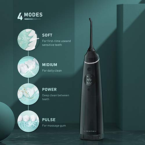 Liberex Cordless Water Flosser for Teeth - Portable USB Rechargeable 4 Floss Modes Oral Irrigator with OLED Display, Waterproof Dental Cleaner Pick for Braces, Travel, 5 Jet Nozzles
