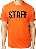 Neon Orange Staff T-Shirt Front & Back Print Mens Event Shirt Tee