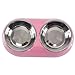 Dog And Cat Stainless Steel Double Diner Food Water Bowl Pink Small