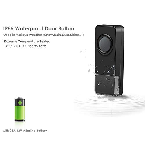 Coolqiya Doorbell Kit Wireless Door Bell Chimes with 3 Plugin Receivers and 2 Remote Waterproof Door Buttons, No Battery Required for Receivers, 52 Ringtones, Black