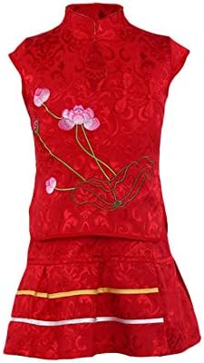 Gyratedream Girls Summer Clothes Set Short Sleeve Shirt + Skirt 2Pcs Outfit Chinese Traditional Costumes Tang Suit for 1-5 Years Kids