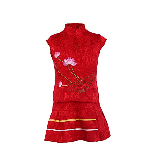 Gyratedream Girls Summer Clothes Set Short Sleeve Shirt + Skirt 2Pcs Outfit Chinese Traditional Costumes Tang Suit for 1-5 Years Kids