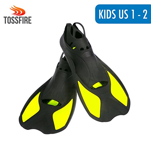 Snorkeling Fins Short Floating Training Swimming Fins for Kids Children Boys and Girls US size 1-2 with Thermoplastic Rubber Pool Travel Fins for Swimming Scuba Diving Snorkeling Watersports – Yellow