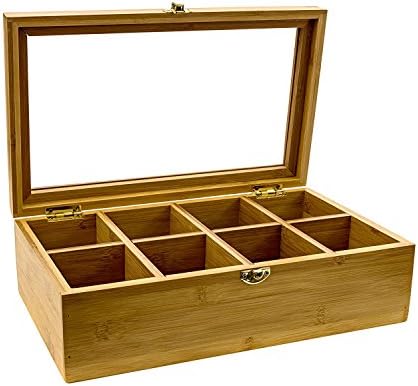 Tea Box, Tea Storage, Tea Holder with Clear Acrylic Lid 8 Compartment with Stylish Lock Multipurpose Storage By Intriom Bamboo Kitchen Collection