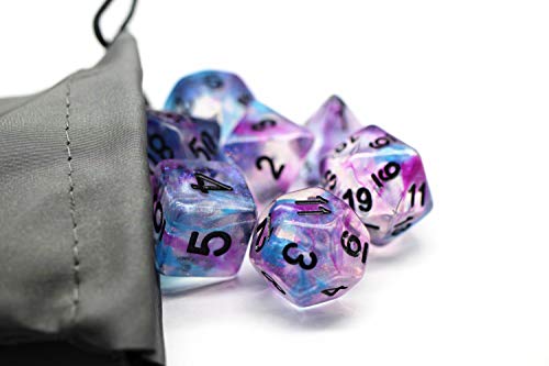 HD Dice DND Dice Set RPG Glitter Dice Fit Dungeons and Dragons D&D Pathfinder MTG Role Playing Games Polyhedral Dice Transparent Dice with Purple & Blue Swirls