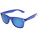 zeroUV Retro Bright Horn Rimmed Sunglasses with Colorful Mirrored Lenses - UV400 (Clear Blue/Ice)