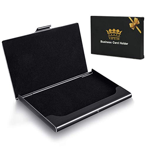 WOVTE Super Light Business Card Holder Stainless Steel Business Card Case-Black - Thumbnail 6