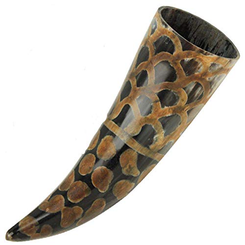 Scales Medieval Viking Norman Germatic Brown Leather Holder Drinking Beer Horn