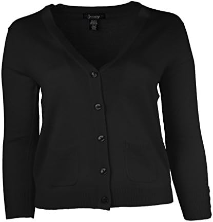 Jenny Petite Women's Cardigan V Neck Sweater Black Size Medium
