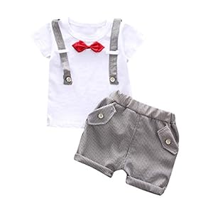 95sCloud Baby jongens 2 stuks dooppakken bowtie rompers T-shirt top + strap shorts broeken, kinderen party outfit…