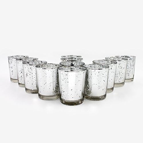 Glass Votive Candle Holders 2.64 Inches H (Set of 12, Speckled Silver) - For Use with Tealights, Parties, Weddings，Spa，Aromatherapy and Home Decor