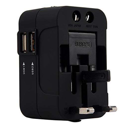 Travel Adapter,JDgoods World Universal All-in-One Travel Adapter With Dual USB Convertor Wall Plug Power For USA UK EU AUS (Black+White) - Thumbnail 4