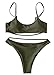 QINSEN Bikini Swimsuit for Women Sexy Scoop Neck Spaghetti Cutout Straps Brazilian Style Two Pieces Swim Outfit Army Green S