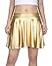 HDE Women's Shiny Liquid Metallic Wet Look Flared Pleated Skater Skirt Gold - S