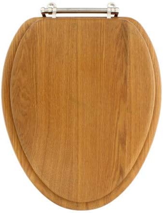 Aqua Plumb Aqua Plumb CTS104OAK Elongated Wood Toilet Seat with Satin Nickel Metal Hinge - Oak