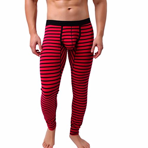 Big Promotion!Man Leggings,ZYooh Striped Breathe Patchwork Low Rise Leggings Long Johns Thermal Pant Underwear (Red, L)