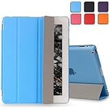 iPad 2 / 3 / 4 Case, Cellularvilla Ultra Slim Trifold PU Leather Smart Stand Case [Semi-Transparent] Hard Back Shell Cover [Auto Wake / Sleep Feature] for Apple iPad 2 / iPad 3 / iPad 4 (Sky Blue)