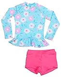 Baby Girls Kids 2 Piece Long Sleeve Floral UV Sun Protection Rash Guards Swimsuit 8-9 Years Blue