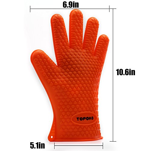 New Hot Sale Oven Mitts Gloves Resistant MAX Heat Silicone BBQ Grilling Gloves for Cooking Baking Barbecue Potholder-Orange - Thumbnail 7