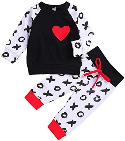 Jshuang Valentine 2Pcs Set Baby Girls Boys Love Heart Printing T Shirt Tops Pants Clothes