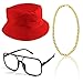 Beelittle 80s/90s Hip Hop Costume Kit Cool Rapper Outfits,Bucket Hat Sunglasses Gold Plated Chain (E)