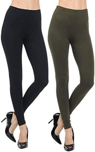 JNTOP Two Pack Cotton Leggings BLK/OLV_L Dark Olive 1X-Large