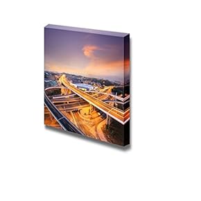 Canvas Prints Wall Art - Beautiful Overpass in The Night | Modern Wall Decor/Home Decoration Stretched Gallery Canvas Wrap Giclee Print. Ready to Hang - 12" x 12"