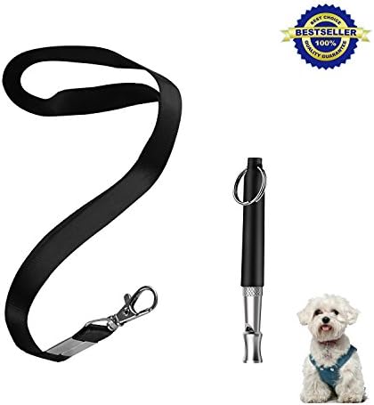 Airsspu Dog Whistle to Stop Barking - Barking Control Ultrasonic Patrol Sound Repellent Repeller - Adjustable Pitch in Black Color with FREE Premium Quality Lanyard Strap (Dog Whistle)