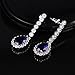 GULICX Luxury Teardrop Dangling Earrings Drops Blue Silver Tone Sapphire Color Cubic Zirconia Crystal
