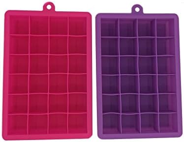 Nizzco 2 Pack Silicone Ice Cube Tray Molds,24-Cube Trays - (Purple &amp; Pink)