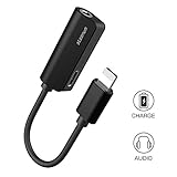 iPhone 7 Adapter 2 in 1, Steanum Lightning to 3.5mm AUX Headphone Jack Splitter (Audio + Charge) Compatible with iOS 11 - No Calling Function and Music Control (Black)