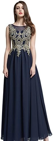 Rosa Renata Women's Appliques Prom Dress Evening Gown Formal Gown,Size 8,Navy
