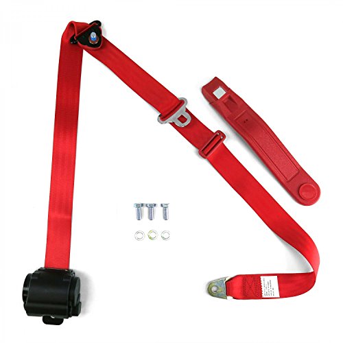 Click Here to See More Images 3 Point Retractable Seat Belt With Push Button w/ Contoured Sleeve-Red