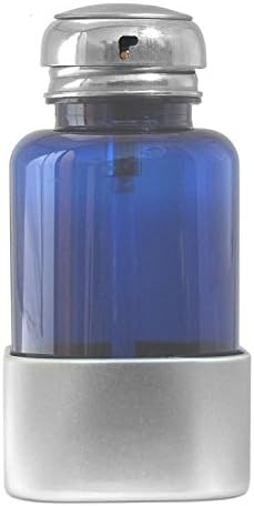 Push Down Pump Liquid Dispenser - Single Touch Stainless Steel Cap with Plastic Bottle and Square Stable Base for Beauty, Personal Care, Medical or Lab Use; 6.8 Fl Oz PET Plastic [Blue]