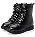DADAWEN Boy's Girl's Waterproof Outdoor Combat Lace-Up Side Zipper Mid Calf Boots Black US Size 2 M Little Kid