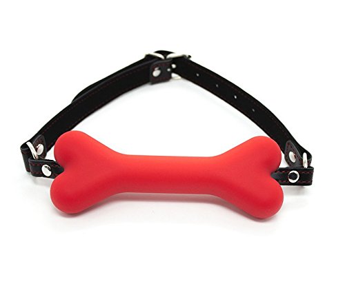 Demarkt Dog Bones Shape Silicone Open Mouth Gag with Adjustable Leather Strap BDSM Tool(Red)