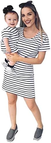 Mom＆Me Baby Children Girls Dress Striped Family Dress Beach Clothes，Mother Daughter Matching Shirts