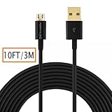Hi-mobiler High Speed 10ft USB 2.0 a Male to Micro B Cable with Gold-plated Connectors for Samsung Lg HTC and Other Tablet Smartphone(Black) (10ft Black Micro USB Cable(1Pack))
